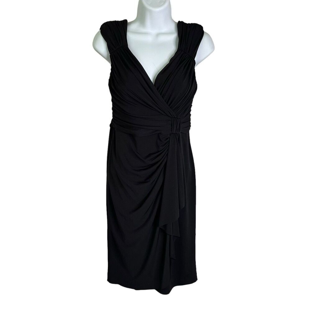 NWT White House Black Market Size 4 Dress Sheath Faux Wrap V-Neck Ruched Party